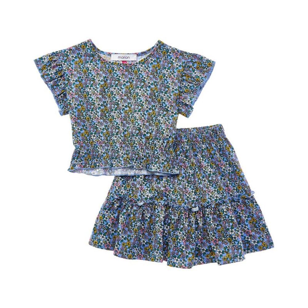 Marion Girls  2Pc Floral Top & Skirt Set, Blue